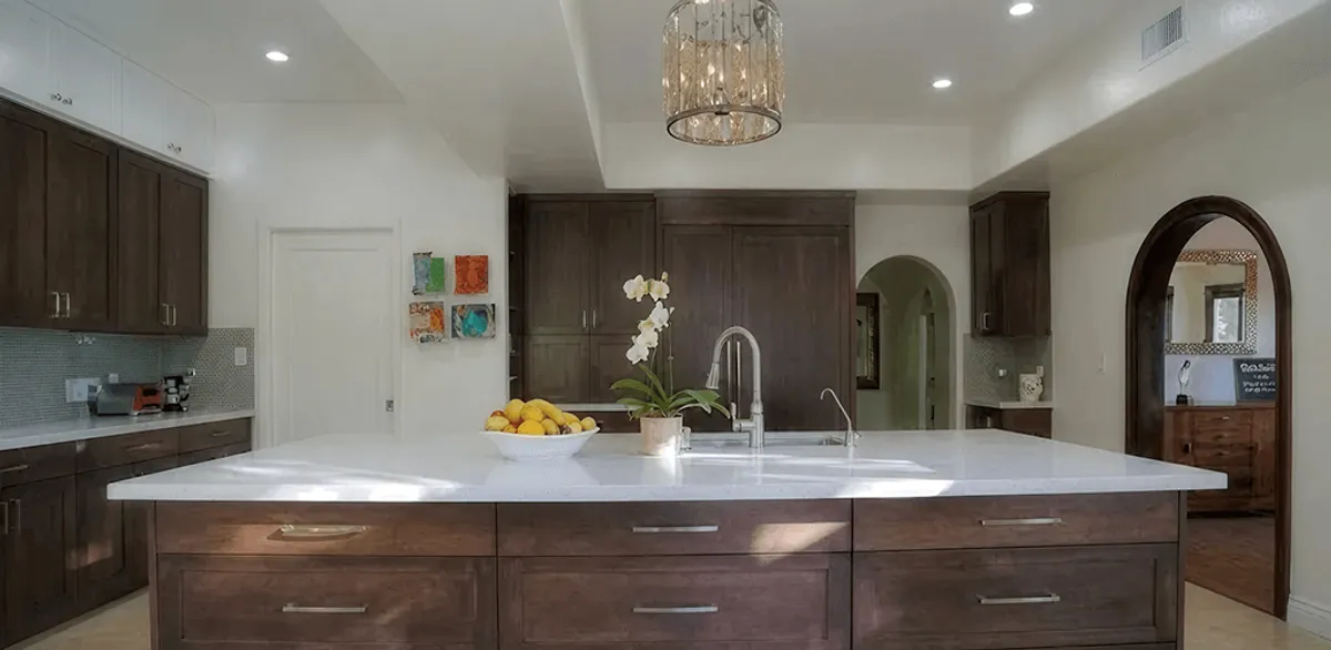 Cabinet refacing project with updated kitchen cabinets and island in Hollywood, FL