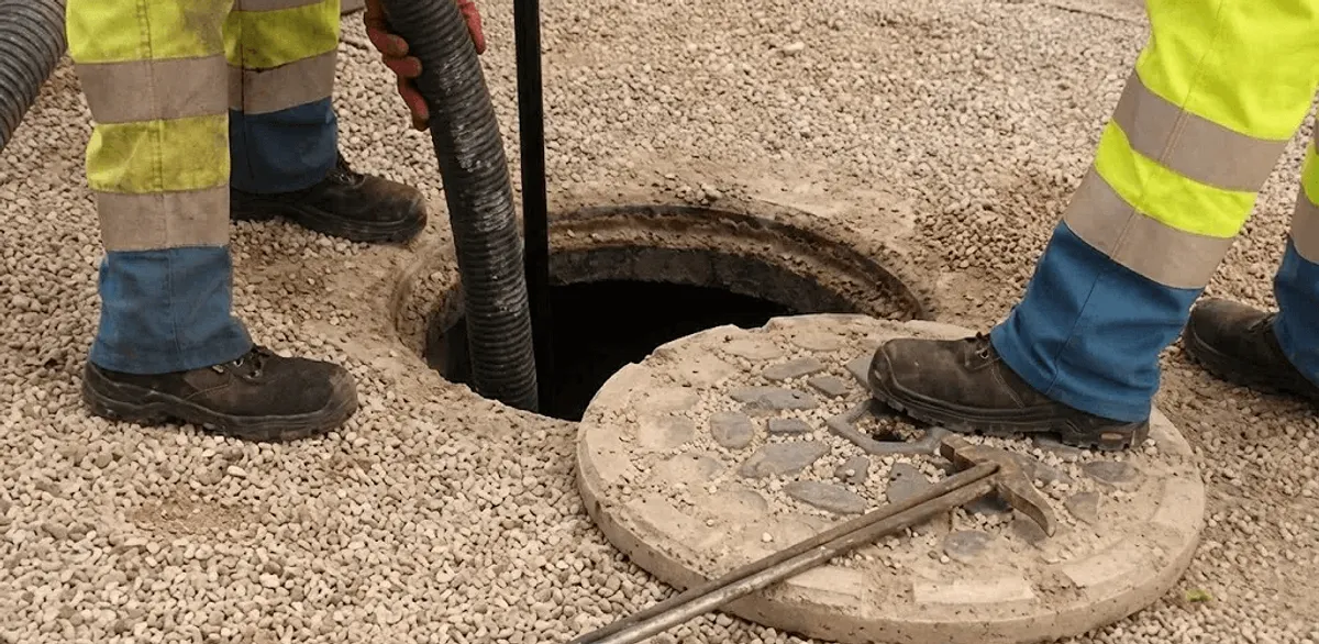 Drain cleaning crew clearing a sewer access point with professional equipment in Hollywood, FL
